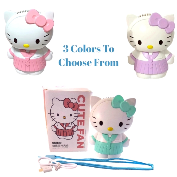 Just In!! HELLO KITTY Strong Flow Air Breeze Mini Cute Fan W/Lanyard + C.Cable - Picture 10 of 16